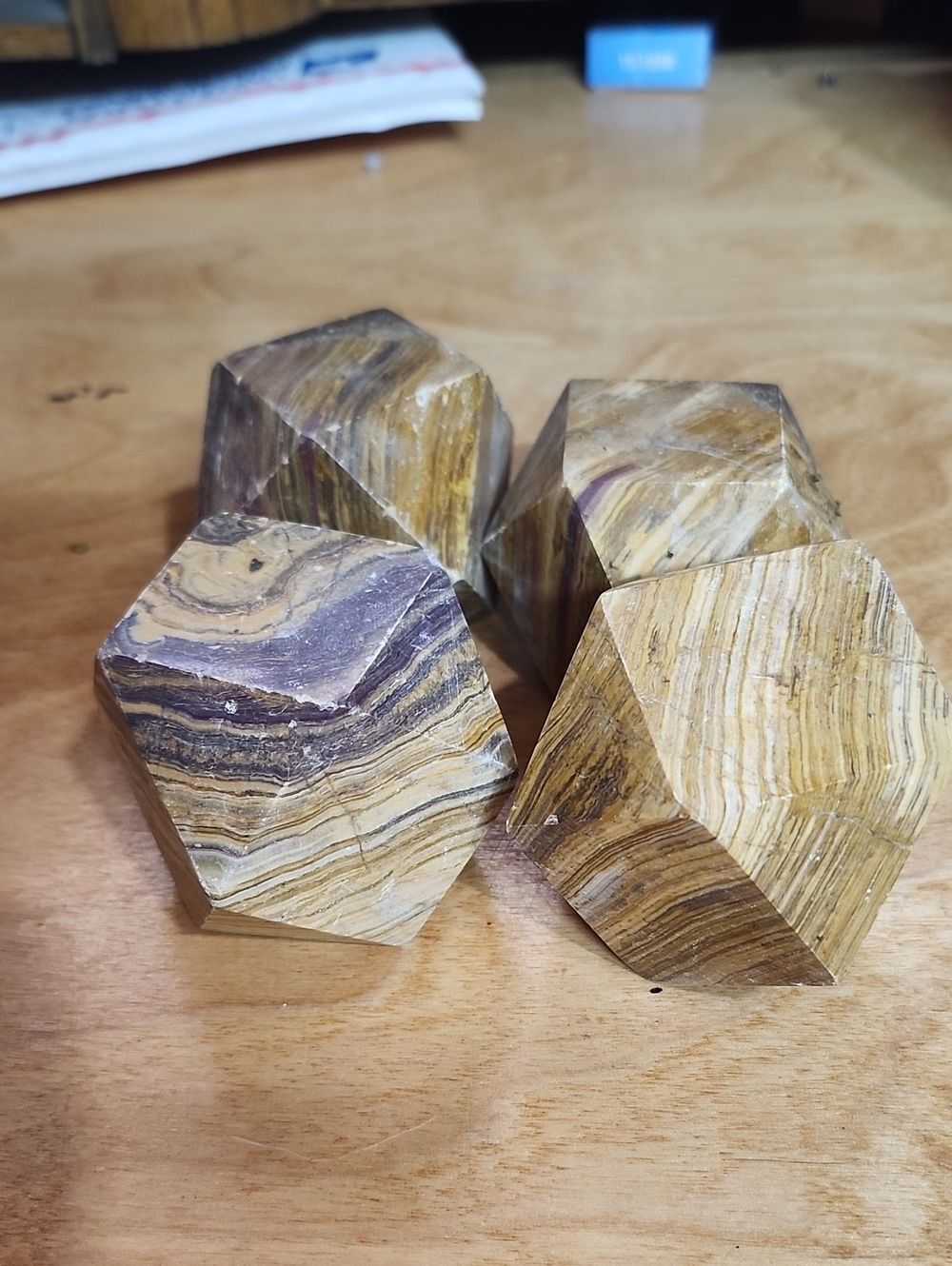 Natural Unpolished Stone Geo Décor Set Of 4 Jasper And Other Stoned